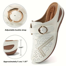 Women's trendy Wedge Clogs, Closed Toe Hollow Out Buckle Strap Decor Mules, Casual Outdoor Slide Sandals