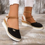 Women's Wedge Espadrille Sandals, Closed Toe Ankle Buckle Strap Slingback Heels, Casual Summer Platform Sandals