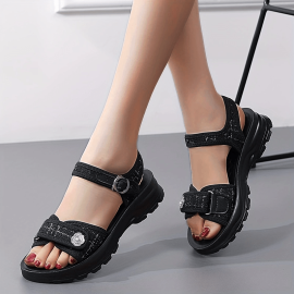 Women's Hook & Loop Decor Sandals, Comfortable Open Toe Buckle Strap Shoes, Women's Fashion Platform Shoes