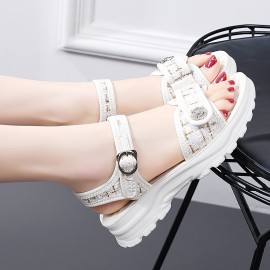 Women's Hook & Loop Decor Sandals, Comfortable Open Toe Buckle Strap Shoes, Women's Fashion Platform Shoes