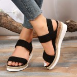 Women's Platform Espadrilles Wedge Sandals, Comfy Knit Open Toe Slip On Slingback Shoes, Casual Summer Sandals