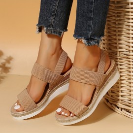 Women's Platform Espadrilles Wedge Sandals, Comfy Knit Open Toe Slip On Slingback Shoes, Casual Summer Sandals