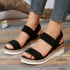 Women's Platform Espadrilles Wedge Sandals, Comfy Knit Open Toe Slip On Slingback Shoes, Casual Summer Sandals