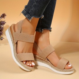 Women's Platform Espadrilles Wedge Sandals, Comfy Knit Open Toe Slip On Slingback Shoes, Casual Summer Sandals