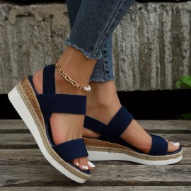 Women's Platform Espadrilles Wedge Sandals, Comfy Knit Open Toe Slip On Slingback Shoes, Casual Summer Sandals