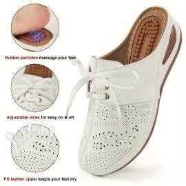 Women's trendy Wedge Sandals, Perforated Closed Toe Lace Up Arch Support Mules, Bohemian Outdoor Slide Shoes