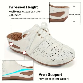 Women's trendy Wedge Sandals, Perforated Closed Toe Lace Up Arch Support Mules, Bohemian Outdoor Slide Shoes