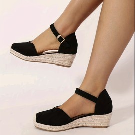 Women's Espadrille Wedge Sandals, Closed Toe Ankle Strap D'Orsay Shoes, Casual Non Slip Sandals