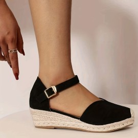 Women's Espadrille Wedge Sandals, Closed Toe Ankle Strap D'Orsay Shoes, Casual Non Slip Sandals