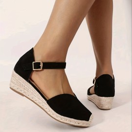 Women's Espadrille Wedge Sandals, Closed Toe Ankle Strap D'Orsay Shoes, Casual Non Slip Sandals