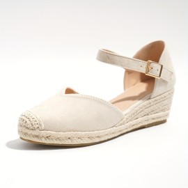 Women's Espadrille Wedge Sandals, Closed Toe Ankle Strap D'Orsay Shoes, Casual Non Slip Sandals