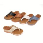 Women's Massage Wedge Slides, Comfy Toe Loop Slip On Slide Sandals, Casual Outdoor Arch Support Sandals