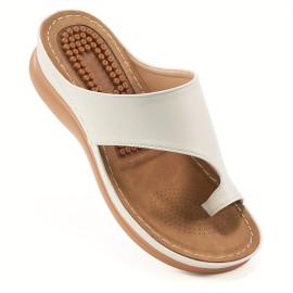 Women's Massage Wedge Slides, Comfy Toe Loop Slip On Slide Sandals, Casual Outdoor Arch Support Sandals