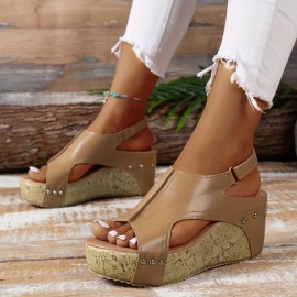 Women's Vintage Platform Sandals, Peep Toe Side Cut Out Slingback Casual Shoes, Summer Comfy Wedge Shoes