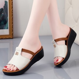 Women's Cut out Design Wedge Sandals, Casual Slip On Platform Shoes, Lightweight & Comfortable Summer Shoes