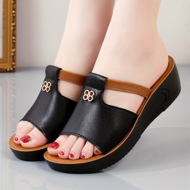 Women's Cut out Design Wedge Sandals, Casual Slip On Platform Shoes, Lightweight & Comfortable Summer Shoes