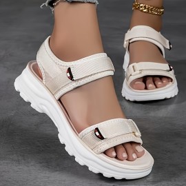 Women's Platform Sandals, Comfortable Open Toe Hook & Loop Strap Shoes, Women's Casual Outdoor Shoes