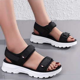 Women's Platform Sandals, Comfortable Open Toe Hook & Loop Strap Shoes, Women's Casual Outdoor Shoes