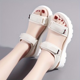 Women's Platform Sandals, Comfortable Open Toe Hook & Loop Strap Shoes, Women's Casual Outdoor Shoes