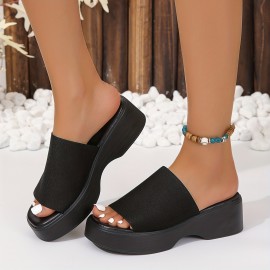 Women's Platform Slide Snadlas, Fabric Open Toe Chunky Heeled Slide Shoes, Stylish Casual Going Out Sandals