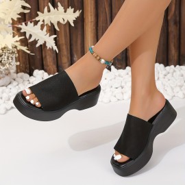 Women's Platform Slide Snadlas, Fabric Open Toe Chunky Heeled Slide Shoes, Stylish Casual Going Out Sandals