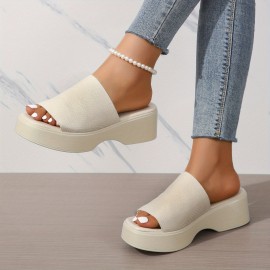 Women's Platform Slide Snadlas, Fabric Open Toe Chunky Heeled Slide Shoes, Stylish Casual Going Out Sandals