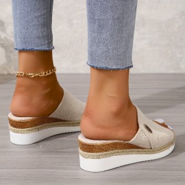 Women's Solid Color Platform Sandals, Slip On Comfy Summer Slides Shoes, Versatile Wedge Casual Shoes