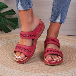 Women's Hollow Out Design Wedge Sandals, Casual Slip On Summer Shoes, Comfortable Arch Support Sandals