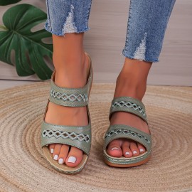 Women's Hollow Out Design Wedge Sandals, Casual Slip On Summer Shoes, Comfortable Arch Support Sandals