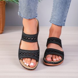 Women's Hollow Out Design Wedge Sandals, Casual Slip On Summer Shoes, Comfortable Arch Support Sandals