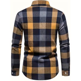 Plaid Pattern Men's Casual Retro Long Sleeve Button Up Shirt For Spring Fall Outdoor