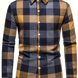 Plaid Pattern Men's Casual Retro Long Sleeve Button Up Shirt For Spring Fall Outdoor