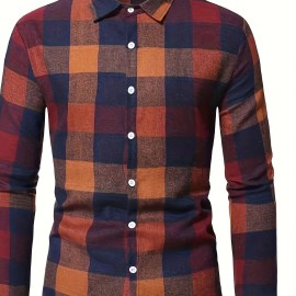 Plaid Pattern Men's Casual Retro Long Sleeve Button Up Shirt For Spring Fall Outdoor