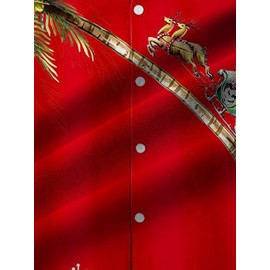 Christmas Coconut Tree & Santa Pattern Men's Short Sleeve Lapel Shirt, Men's Trendy Shirt For Summer Beach Holiday