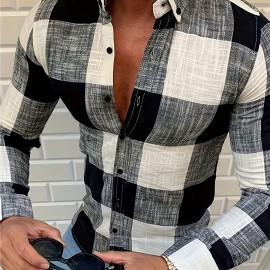 Cotton Blend Men's Shirt Top Turn-Down Collar Long Sleeve Closure Male Casual Shirt For Daily Vacation Beach