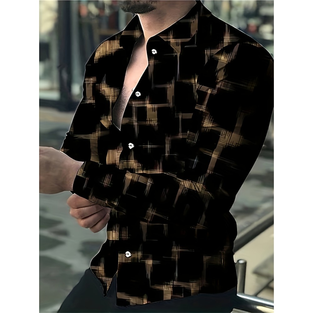 Retro Style Men's Long Sleeve Slim Fit Button Up Shirt For Spring Fall Outdoor