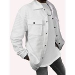 Men's Solid Color Chest Pocket Shirt Jacket, Trendy Loose Comfy Shirt For Autumn