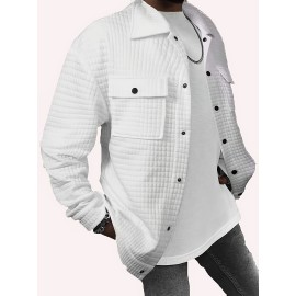 Men's Solid Color Chest Pocket Shirt Jacket, Trendy Loose Comfy Shirt For Autumn