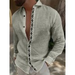 Men's Stylish Loose Geometric Pattern Shirt, Casual Breathable Lapel Button Up Long Sleeve Shirt Top For City Walk Street Hanging Outdoor Activities