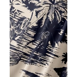 Coconut Tree Print Men's Casual Short Sleeve Hawaiian Shirt With Chest Pocket, Men's Shirt For Summer Vacation Resort, Tops For Men