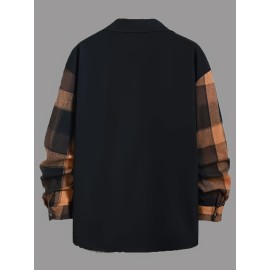 Men's Plaid Long Sleeve Turndown Collar Shirt, Trendy Comfy Shirt For Spring Autumn