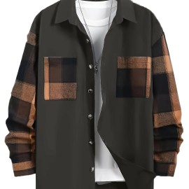 Men's Plaid Long Sleeve Turndown Collar Shirt, Trendy Comfy Shirt For Spring Autumn