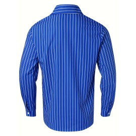 Casual Striped Men's Daily Thin Long Sleeve Button Up Shirt For Spring Summer Outdoor, Gift For Men