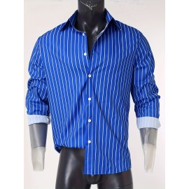 Casual Striped Men's Daily Thin Long Sleeve Button Up Shirt For Spring Summer Outdoor, Gift For Men