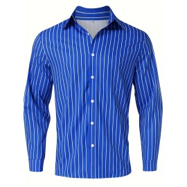 Casual Striped Men's Daily Thin Long Sleeve Button Up Shirt For Spring Summer Outdoor, Gift For Men