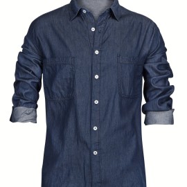 Men's Casual Button Up Long Sleeve Denim Shirt With Chest Pockets, Men's Clothes For Spring Summer Autumn, Tops For Men