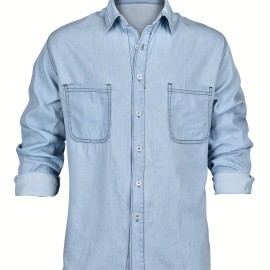 Men's Casual Button Up Long Sleeve Denim Shirt With Chest Pockets, Men's Clothes For Spring Summer Autumn, Tops For Men