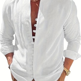 Men's Casual Solid Button Up Long Sleeve Shirt, Men's Clothes For Spring Summer Autumn, Tops For Men