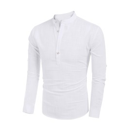 Men's Henley Shirt Long Sleeve Hippie Shirts Casual Beach T-Shirt