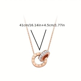 1pc Trendy Creative Double Rings Roman Numeral Pendant Necklace Decorative Accessories For Holiday Party Gift Men Accessories